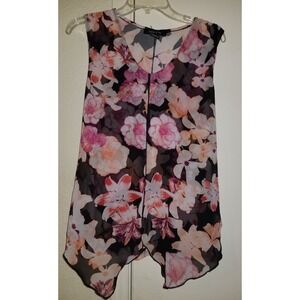 Adele & May Women's Sheer Blouse Sleeveless Floral Red Orange Pink Size Small